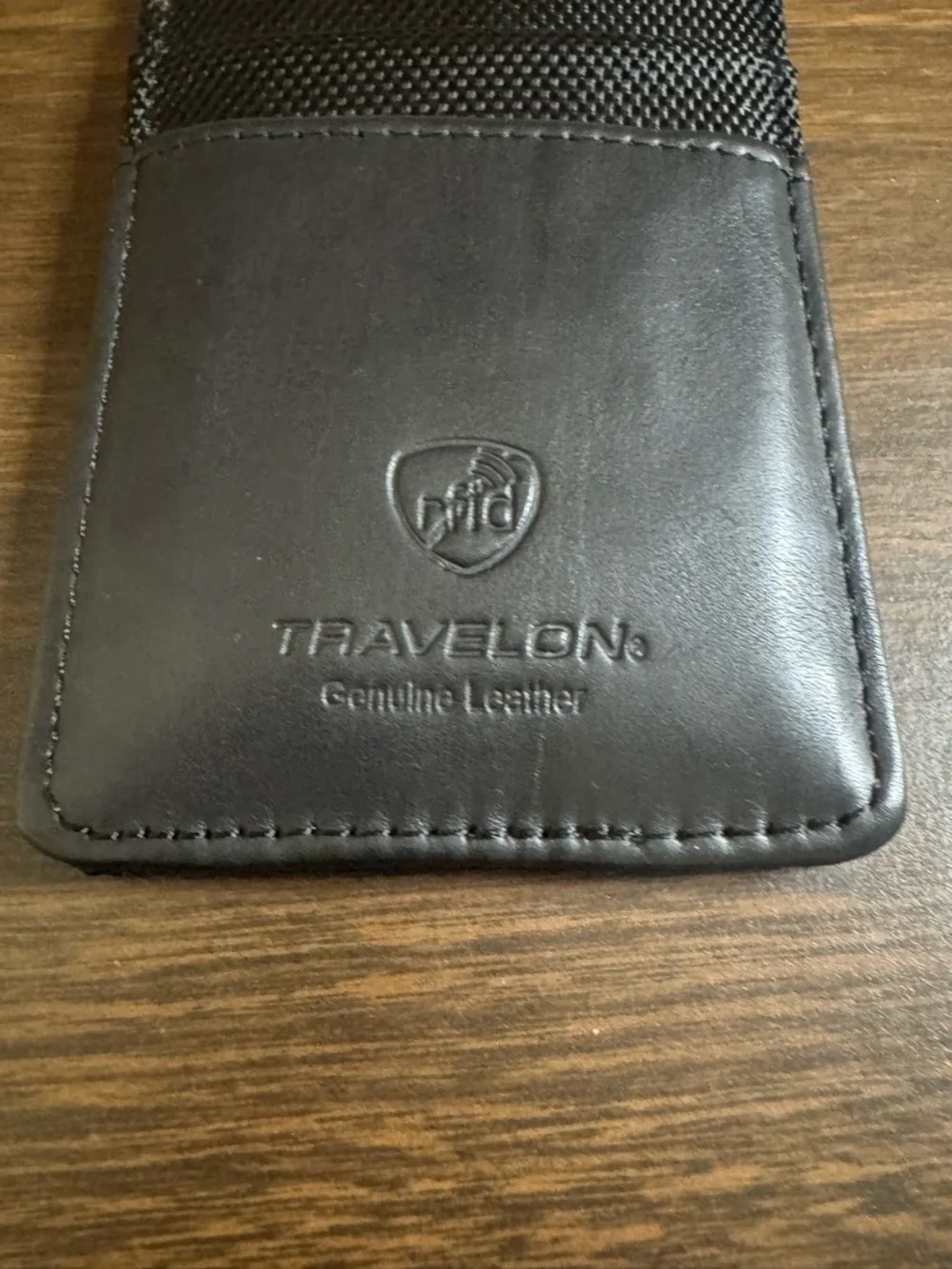 Travelon Black Leather RFID Card Sleeve with Woven Back